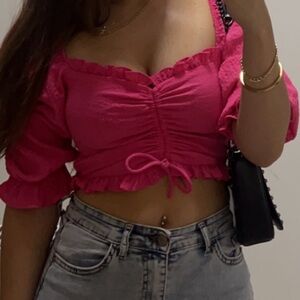 Bershka hot pink crop top